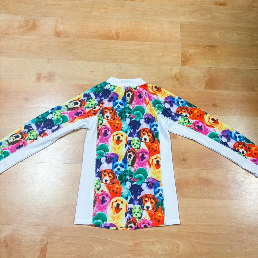 Jxstar Bright Multicolor Rainbow Long Sleeve Dog Puppy Graphic Rashguard 8-9Y